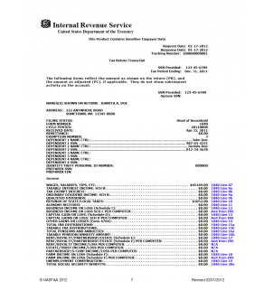 4506-T, Tax Transcript